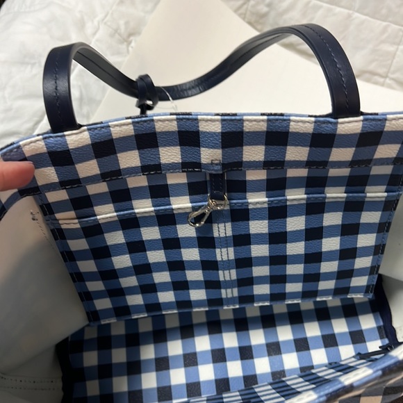 Kate Spade blue and white gingham tote and wallet. - Picture 7 of 9